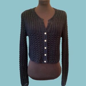 Women's Black Cardigan Sweater Uniform John Paul Richard Cropped Sweater Sz L